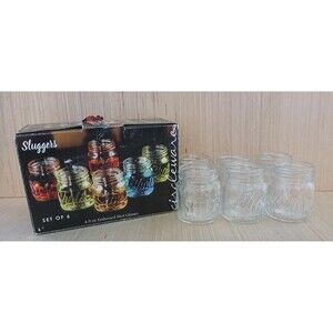 Sluggers Shot Glasses Clear 6 Pack Embossed Mini Mason Jars 4.9 ounces